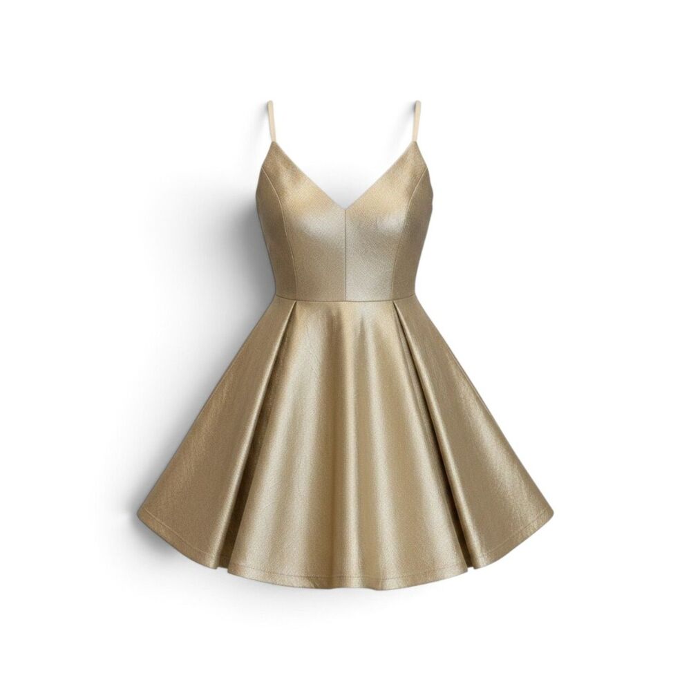 Lulus Keeps Getting Better Gold Metallic Skater Dress NWT Party Cocktail Small
